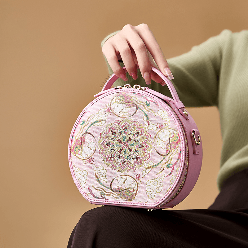 Song Brocade Powder Round Bag Lotus & Lucky Rabbit Pattern - Image 4