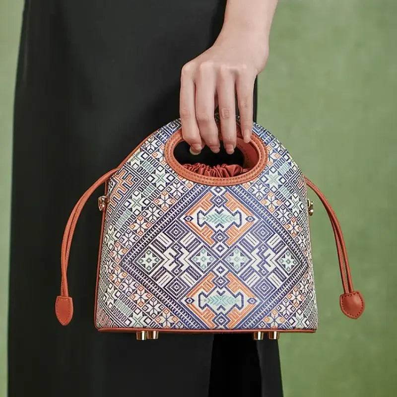 Zhuang Brocade Vintage Drawstring Bucket Bag - Image 5