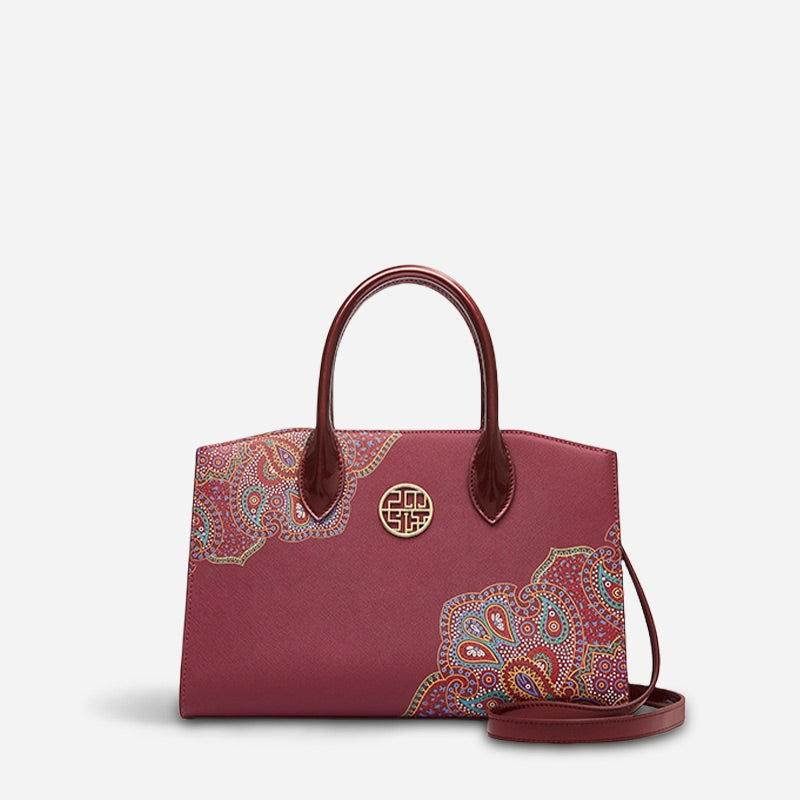 Chinese Style Leather Red Tote Bag Women's Wedding Handbag - Image 4