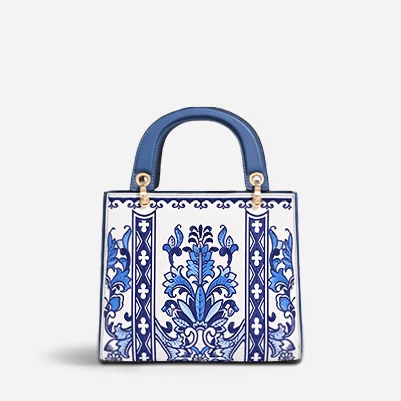 Handcrafted Embroidery Leather Handbag Blue and White Porcelain - Image 10