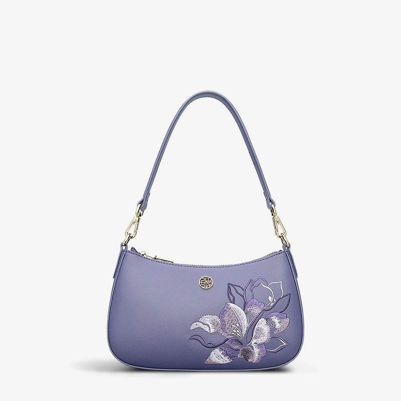 Embroidery Leather Red Shoulder Bag Peony Women's Hobo Handbag - Image 17