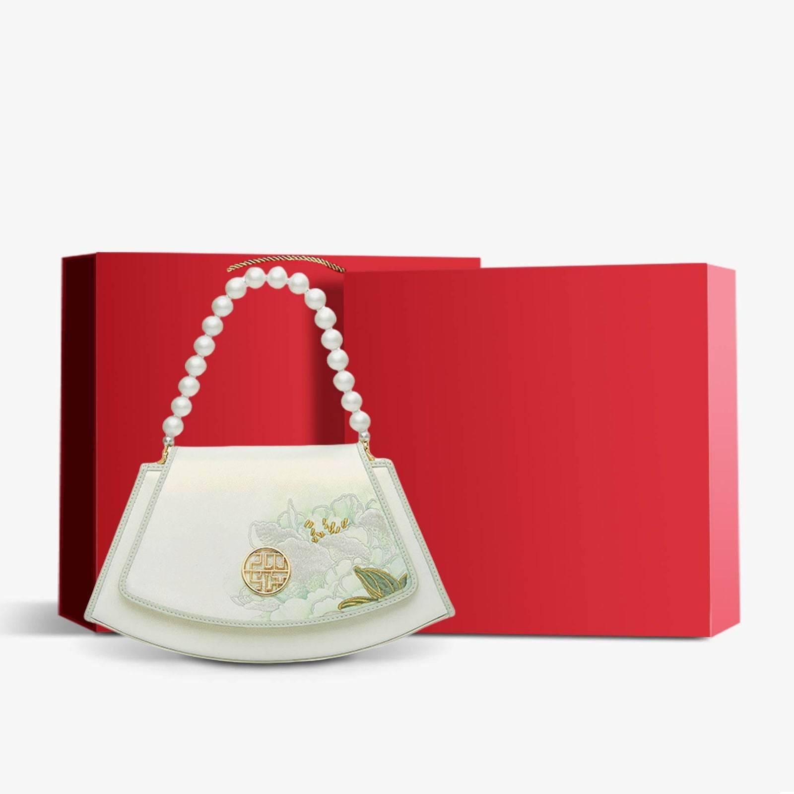 Embroidery Leather Retro White Hibiscus Handbag with Pendant - Image 15