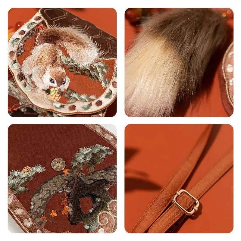 Embroidery Retro Crossbody Phone Wallet Squirrel and Hazel - Image 5