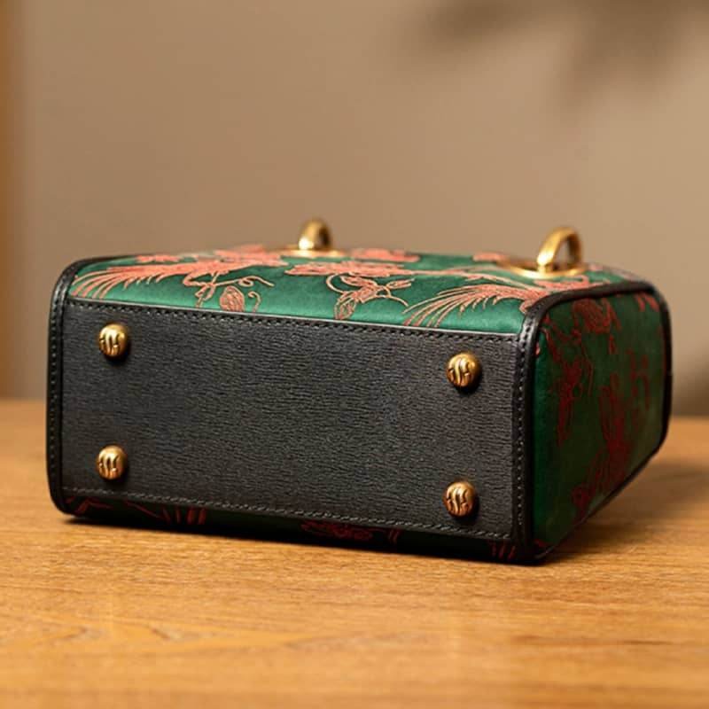 Xiangyunsha Silk Green Retro Cowhide Handbag with Pendant - Image 12