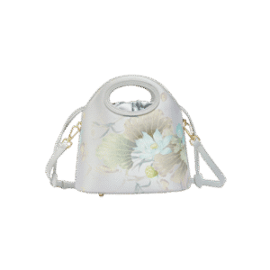 Printed Jacquard Lotus Gray Drawstring Bucket Bag