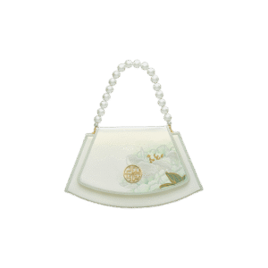 Embroidery Leather Retro White Hibiscus Handbag with Pendant