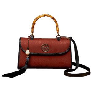 Xiangyunsha Silk Bamboo Handle Brwon Handbag