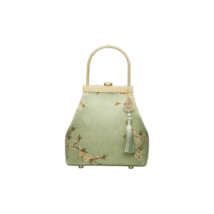 Mulberry Silk Luxury Light Green Kiss Lock Clutch Bag