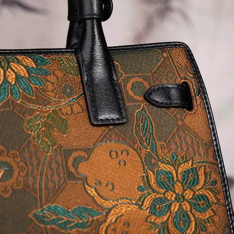 Handmade Song Brocade Chinoiserie Vintage Brown Kelly Bag - Image 5