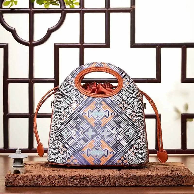 Zhuang Brocade Vintage Drawstring Bucket Bag - Image 7