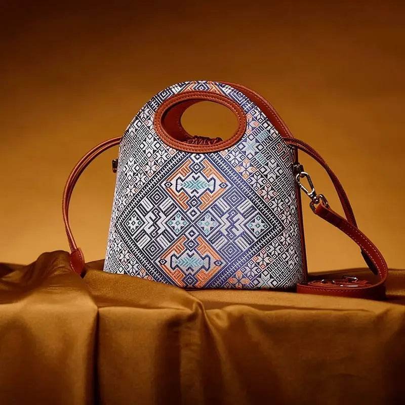 Zhuang Brocade Vintage Drawstring Bucket Bag - Image 9