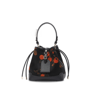 Xiangyunsha Silk Leather Printed Persimmon Bucket Bag